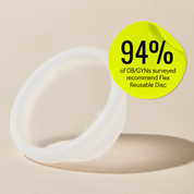 Reusable menstrual disc with overlay stating 94% of OB/GYNs surveyed recommend it