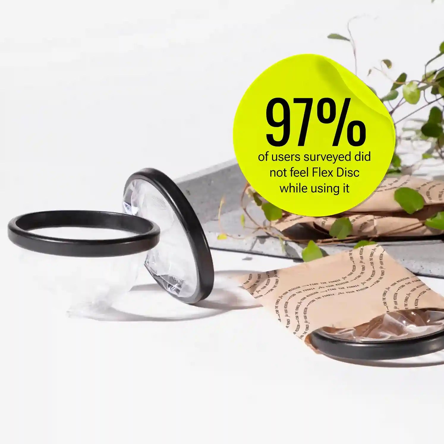Three Flex Discs on white background; includes on-image text stating 97% of users surveyed did not feel the product while using it