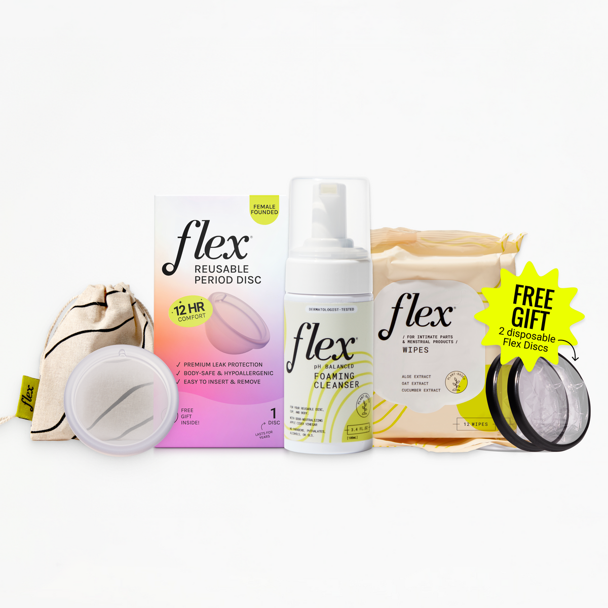Reusable Disc Starter Bundle: Menstrual Disc, Wash, Wipes | Flex®