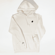 Hooded sweatshirt with front pocket and minimal logo details on chest and sleeve