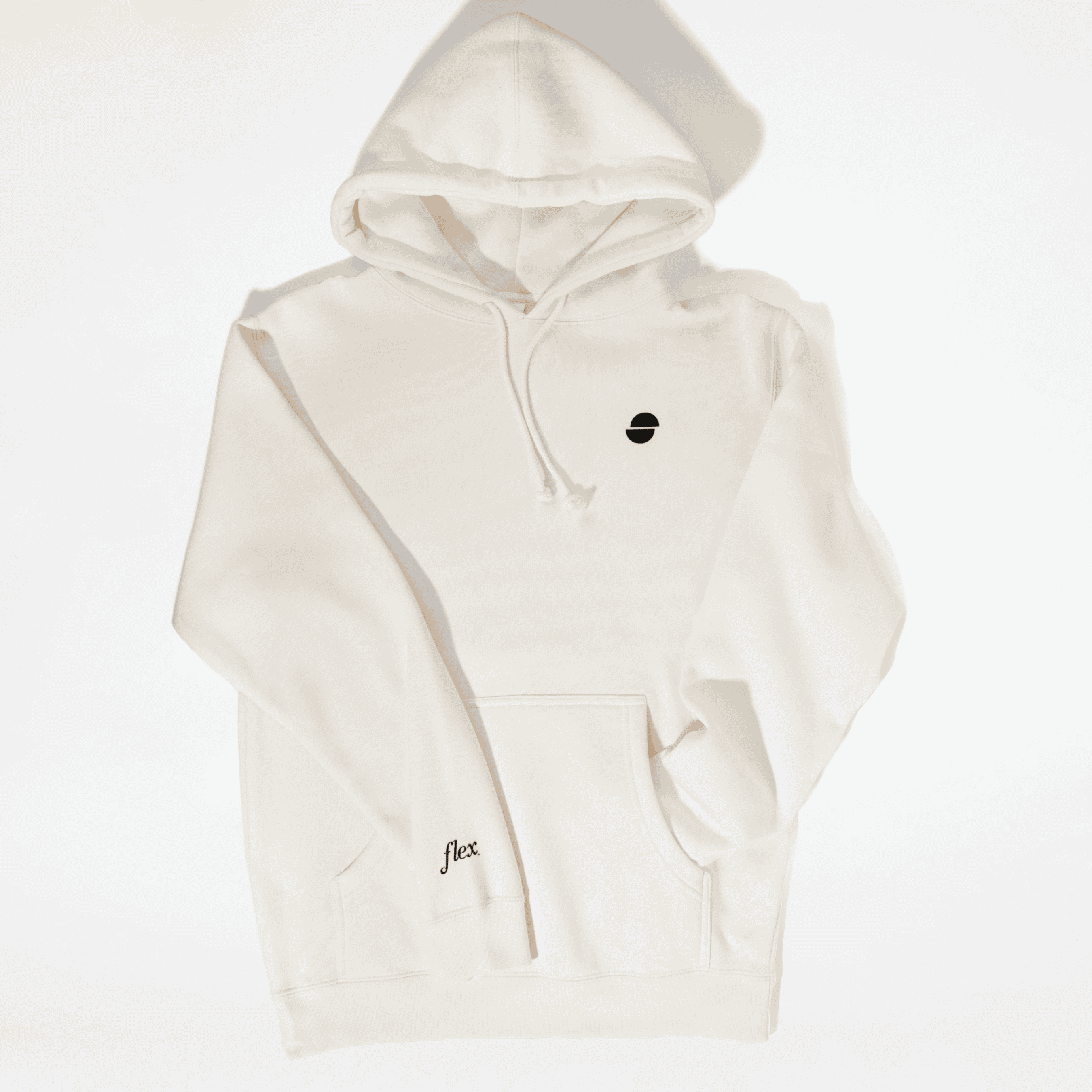 Hooded sweatshirt with front pocket and minimal logo details on chest and sleeve