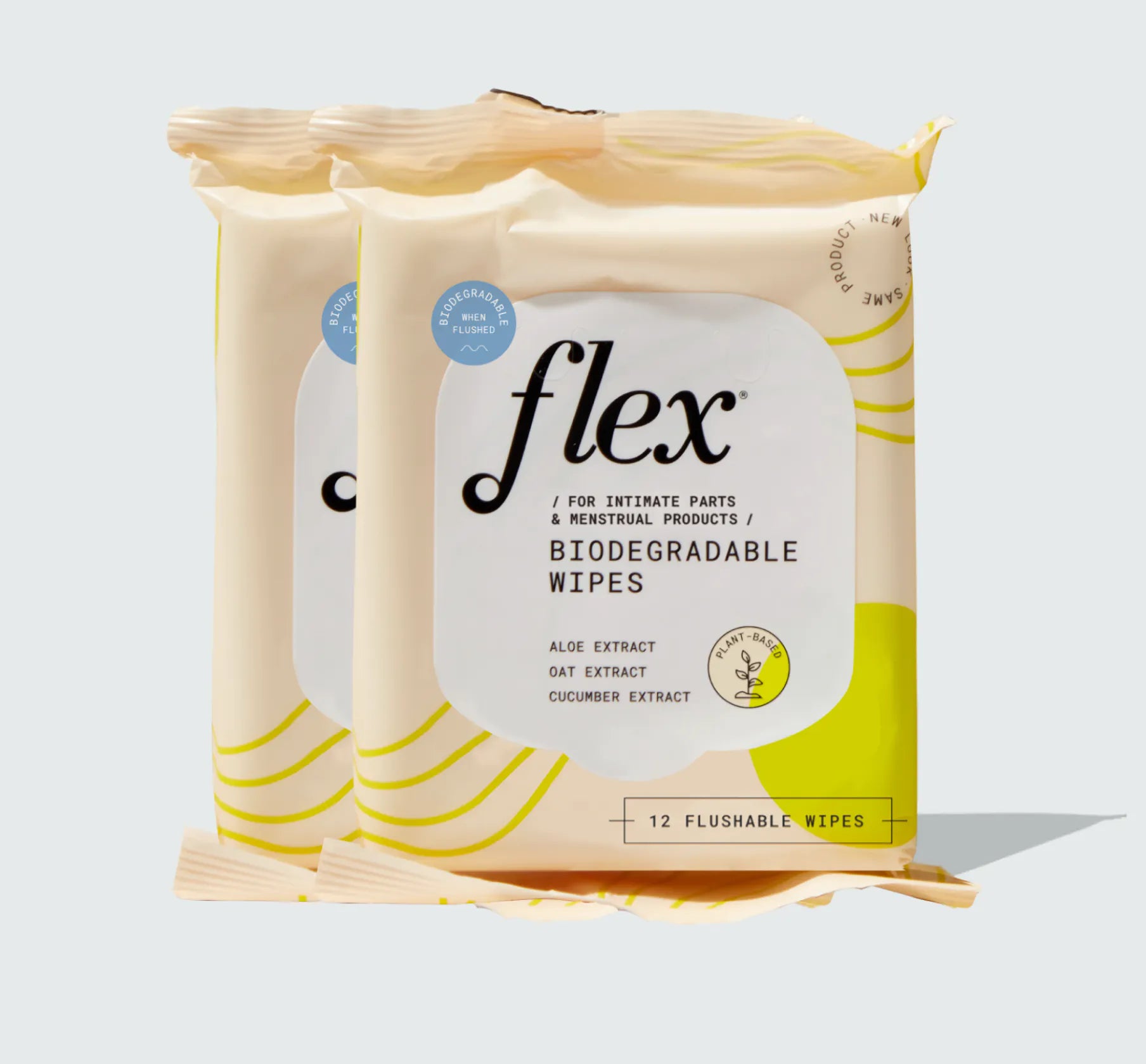 Flex biodegradable wipes for body and period products