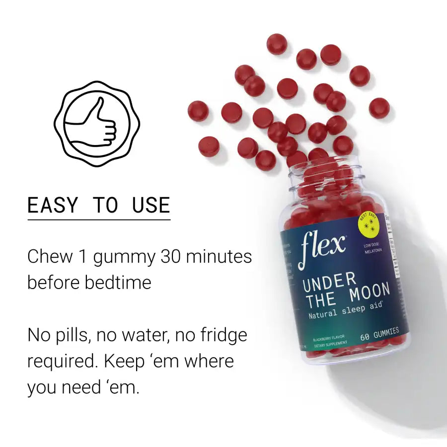 Flex Under the Moon melatonin gummies natural sleep aid is easy to use - just chew 1 gummy 30 minutes before bedtime