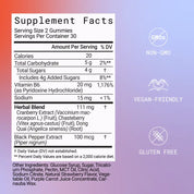Supplement facts label for gummies with ingredient list and dietary values