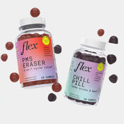Flex Daily Balance Bundle includes Flex PMS Eraser PMS gummies and Flex Chill Pill Stress Gummies